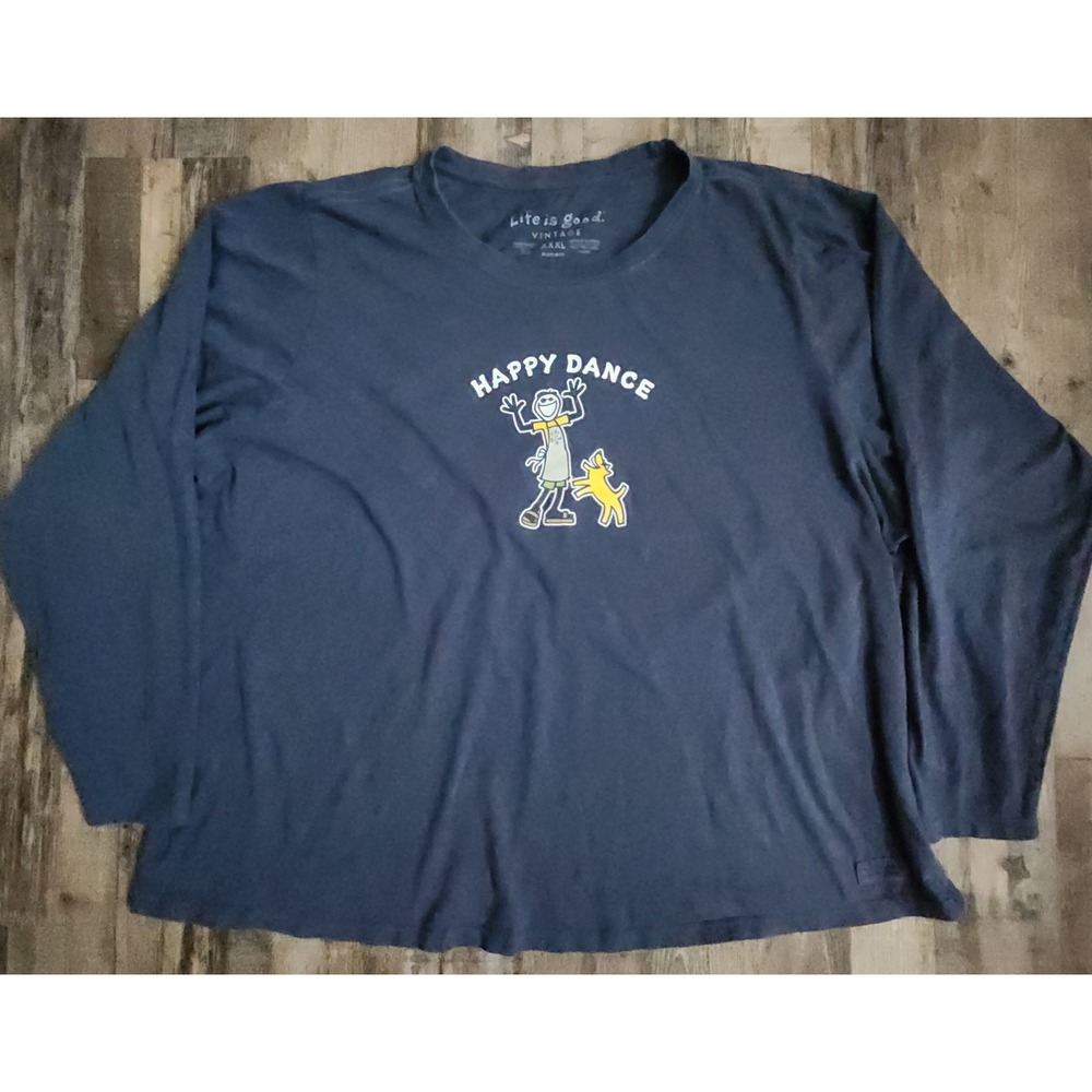 Life is Good Long Sleeve Tee Womens XXXL Blue Happy Dance Graphic Vintage